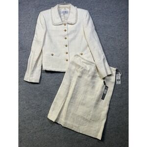 Tahari ASL Tweed Skirt Suit Set Womens 6 Ivory Formal Timeless NEW Old Money